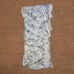 Vintage white silver strapless ruched ruffle mini dress Taboo Y2K 2000s